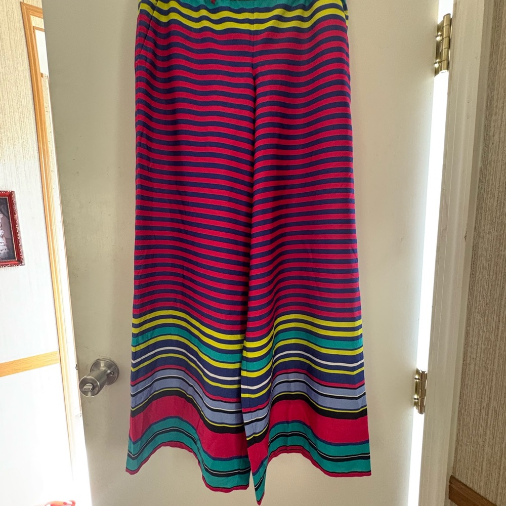 Bright Multicolor Striped Wide-Leg Pants